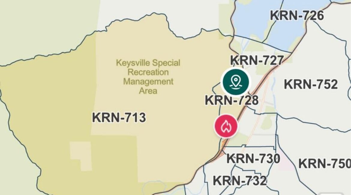 Kern County fire officials have issued evacuation warnings for two zones near Lake Isabella as the Pearl Fire threatens the area. (Kern County FD)