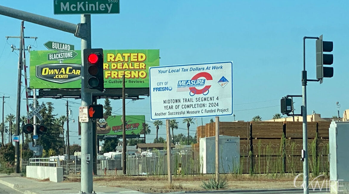 Sign Promoting Completion of Measure C Project at McKinley and Clovis Avenues near the Airport