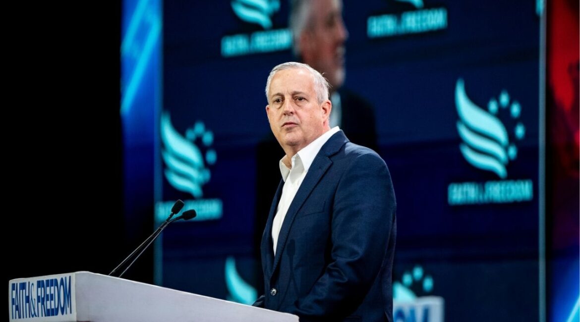 Michael Whatley, the Republican National Committee chairman, addresses the Faith and Freedom Coalition’s conference in Washington, on Saturday, June 22, 2024. Whatley plans to run for the Senate in North Carolina with the backing of President Donald Trump, after Lara Trump, the president’s daughter-in-law, declined to run herself, the New York Times reported on July 24, 2025. (Haiyun Jiang/The New York Times)