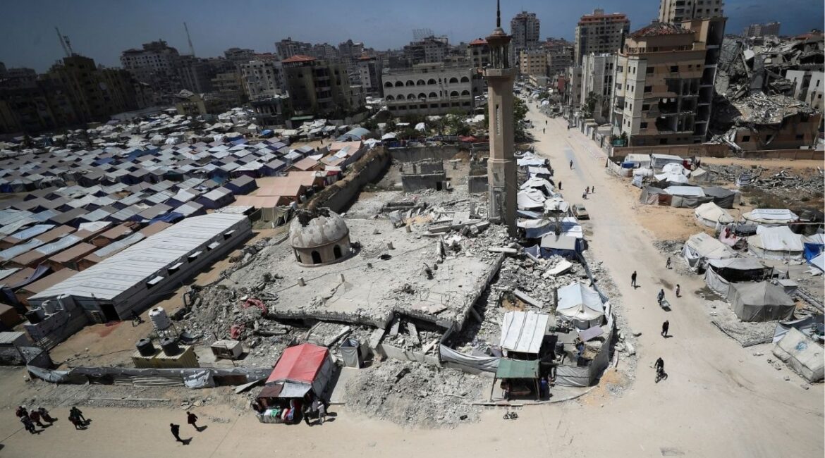Palestinians displaced by the Israeli military offensive, shelter in tents, in Gaza City, May 20, 2025. (Reuters File)