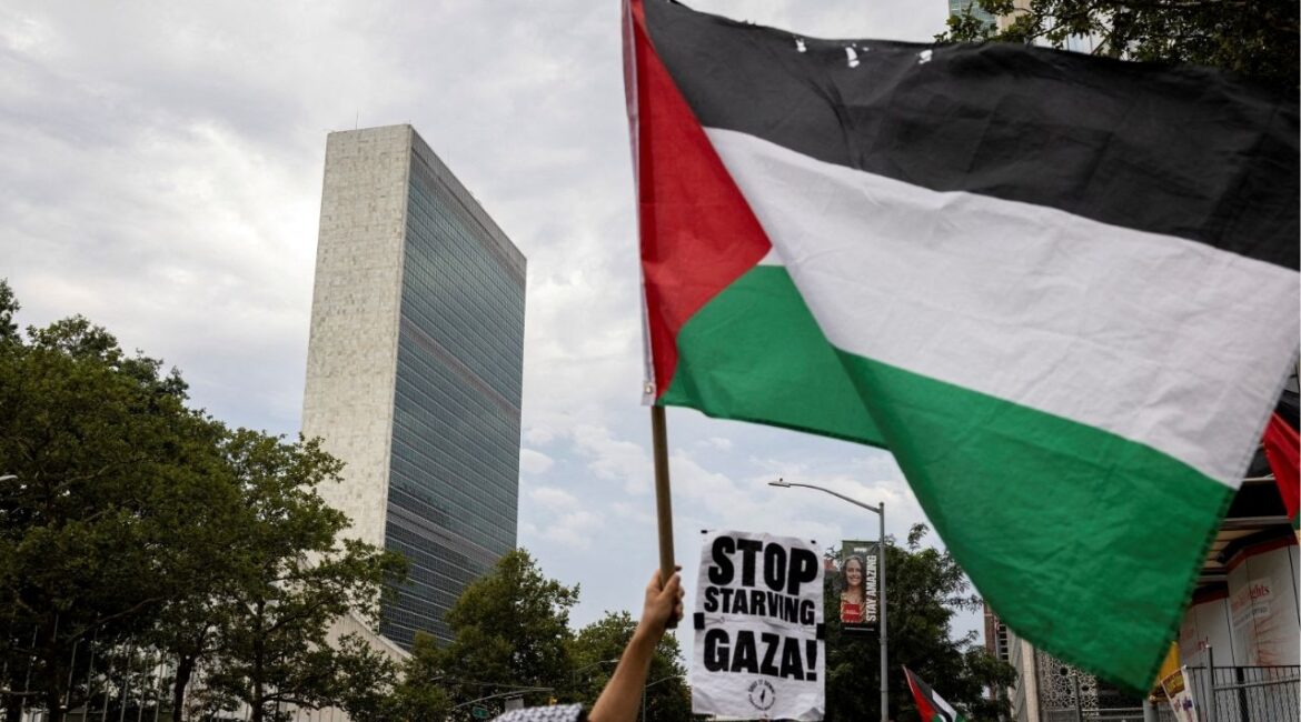 People rally in front of the United Nations headquarters during a "Stop Starving Gaza Now" protest amid the ongoing conflict between Israel and Hamas, in New York City, U.S., July 25, 2025. (Reuters File)