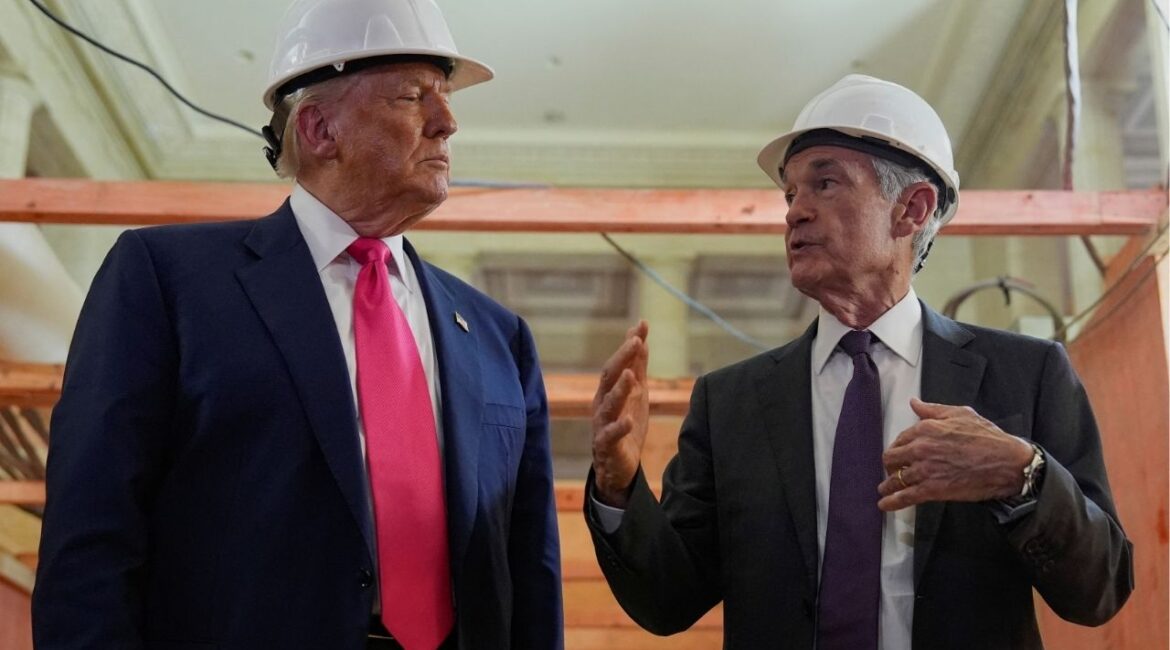 President Donald Trump and Federal Reserve Chair Jerome Powell speak during a tour of the Federal Reserve Board building, which is currently undergoing renovations, in Washington, D.C., U.S., July 24, 2025. (Reuters File)