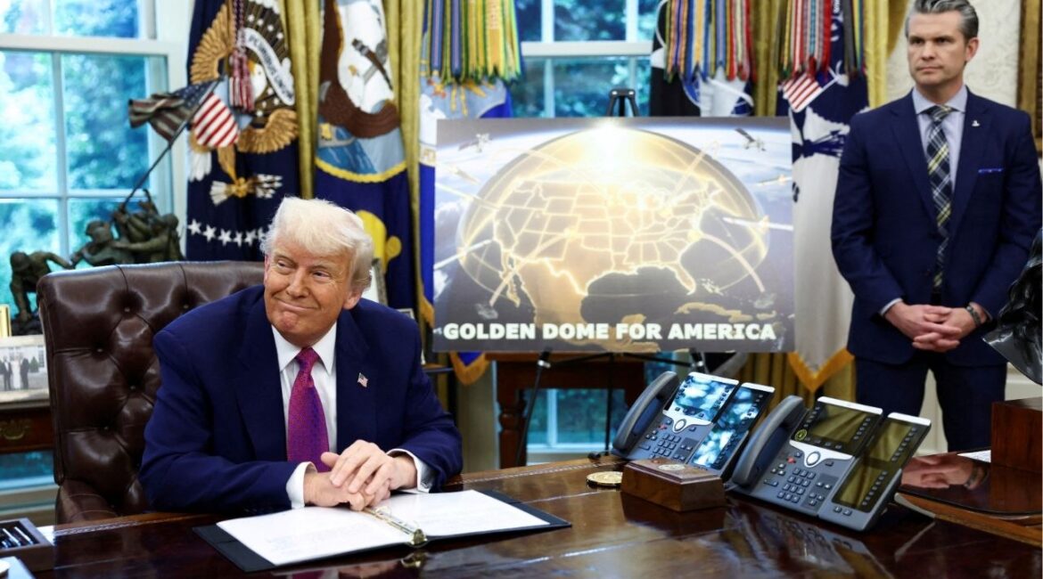 President Donald Trump makes an announcement regarding the Golden Dome missile defense shield next to U.S. Defense Secretary Pete Hegseth in the Oval Office of the White House in Washington, D.C., U.S., May 20, 2025. (Reuters File)