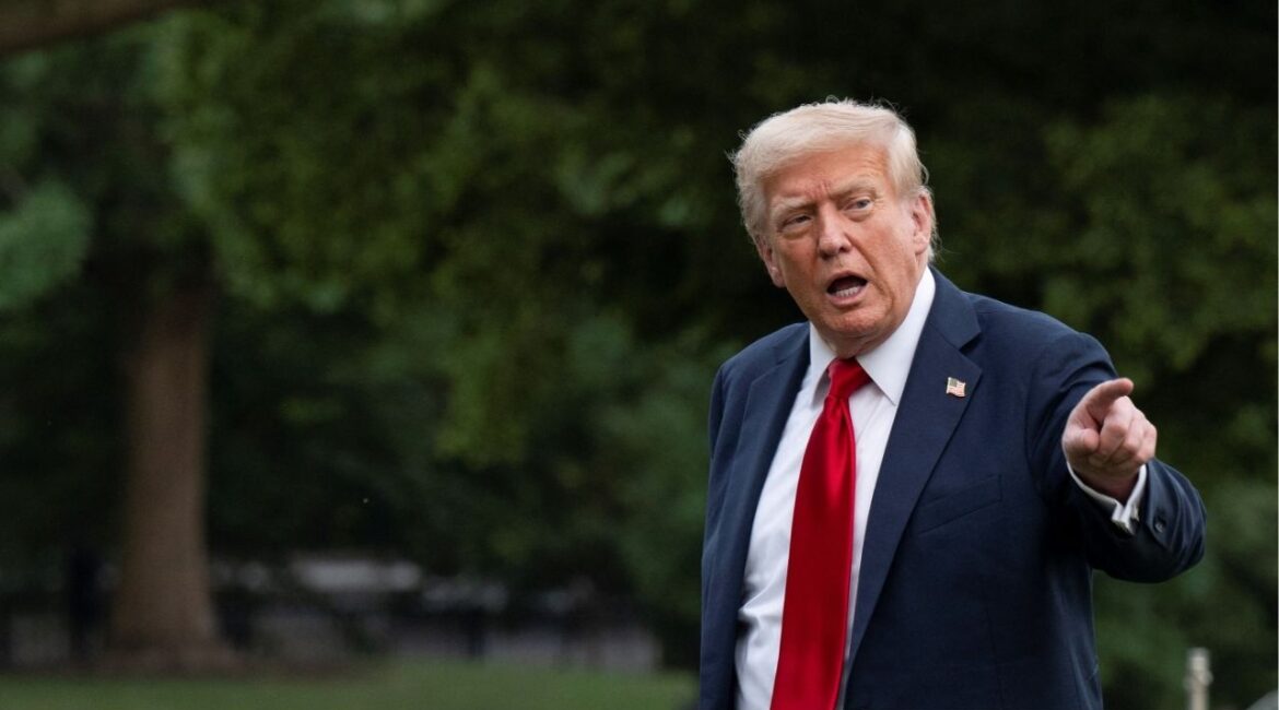 President Donald Trump speaks to the press as he arrives at the White House in Washington, D.C., U.S., July 13, 2025. (Reuters/Annabelle Gordon)