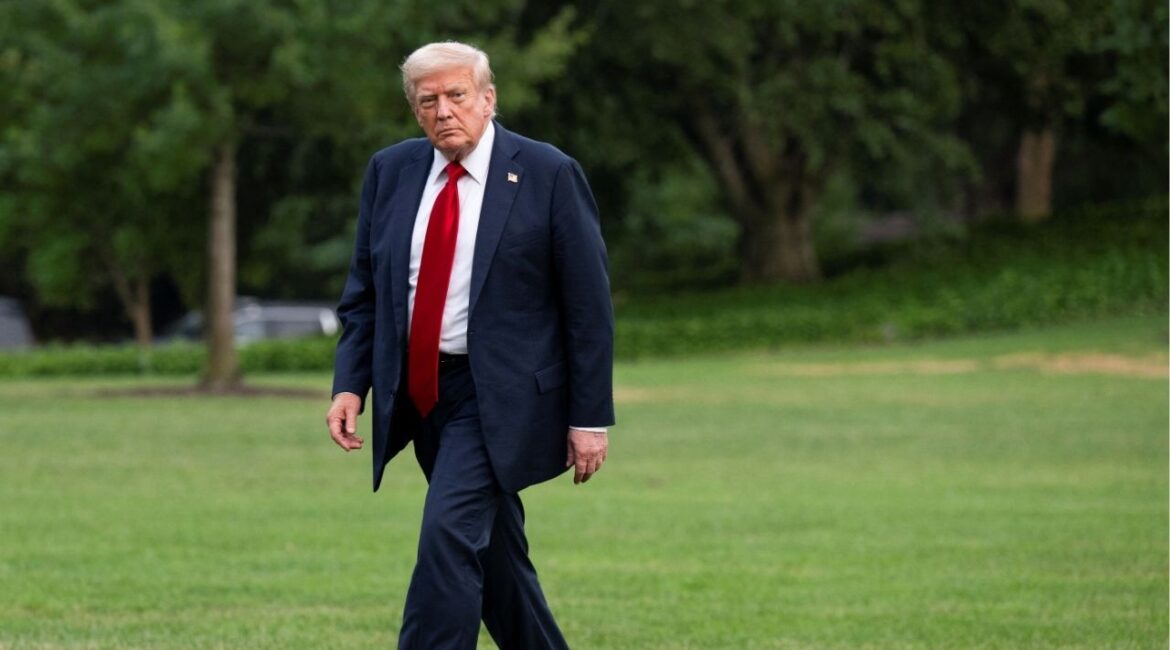 President Donald Trump walks on the South Lawn as he arrives at the White House in Washington, D.C., U.S., July 13, 2025. (Reuters File)