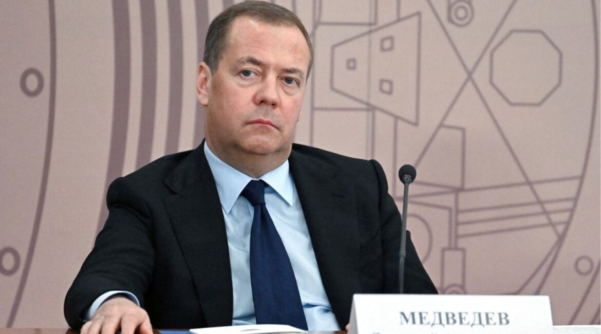Russia's Security Council's Deputy Chairman Dmitry Medvedev attends a meeting of the Council for Science and Education at the Joint Institute for Nuclear Research in the Moscow region's city of Dubna, Russia June 13, 2024. Sputnik/Alexei Maishev/Pool via REUTERS