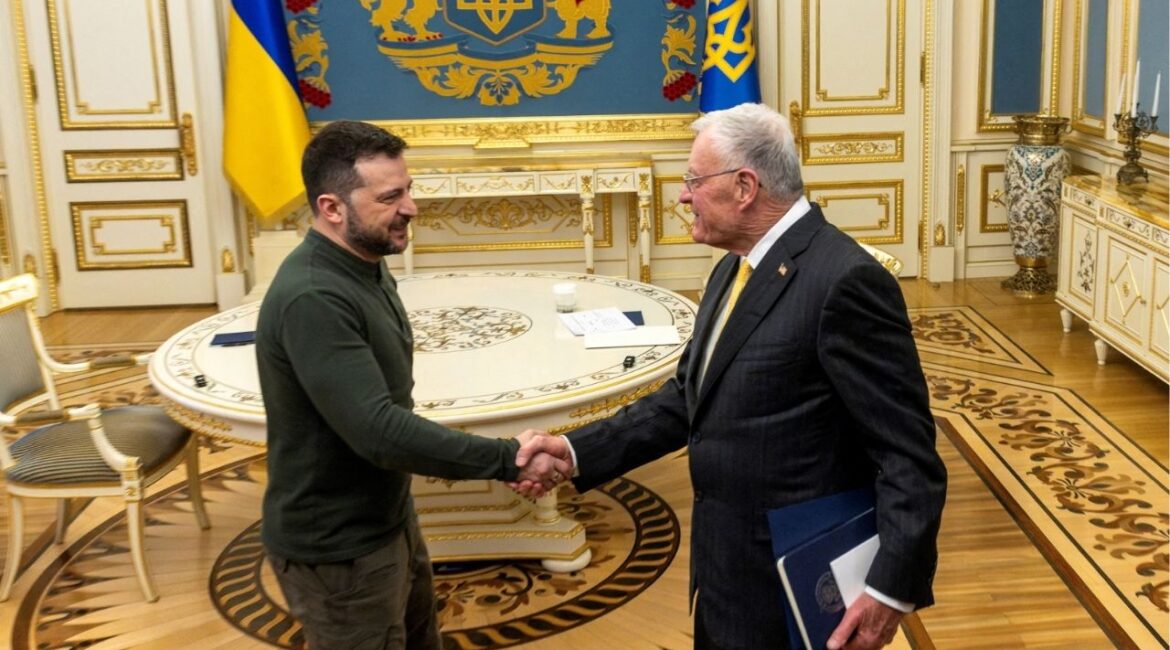 U.S. Special Envoy to Ukraine and Russia Keith Kellogg shakes hands with Ukrainian President Volodymyr Zelenskiy, amid Russia's attack on Ukraine, in Kyiv, Ukraine, February 20, 2025. (Reuters File)