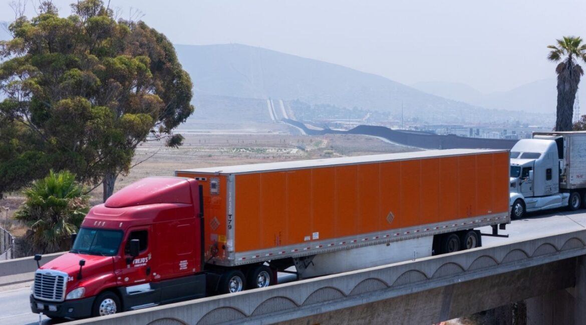 A drone view shows semi-trucks in San Diego, California, U.S., July 15, 2025. (Reuters File)