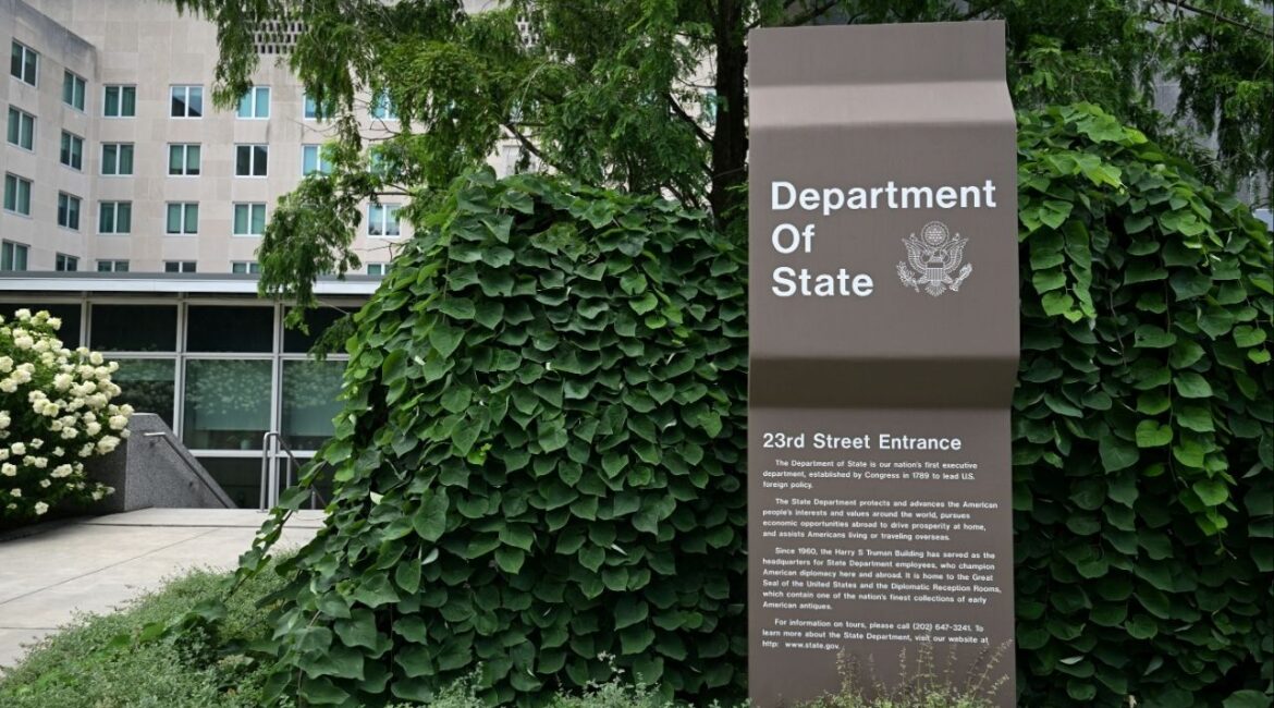 A general view of a U.S. State Department sign outside the U.S. State Department building in Washington, D.C., U.S., July 11, 2025. (Reuters File)