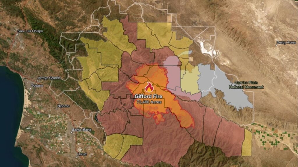 A map of the Gifford Fire as of Tuesday, August 5, 2025. (CalFire)