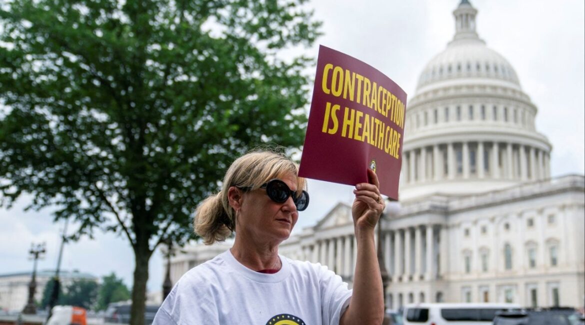 A member of Americans for Contraception listens to U.S. Senate leaders speak during a press conference supporting the "Right to Contraception Act" on Capitol Hill, Washington, U.S., June 5, 2024. (Reuters File)