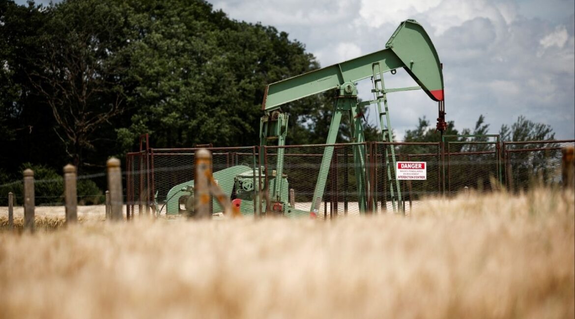 A pumpjack operates at the Vermilion Energy site in Trigueres, France, June 14, 2024. (Reuters File)