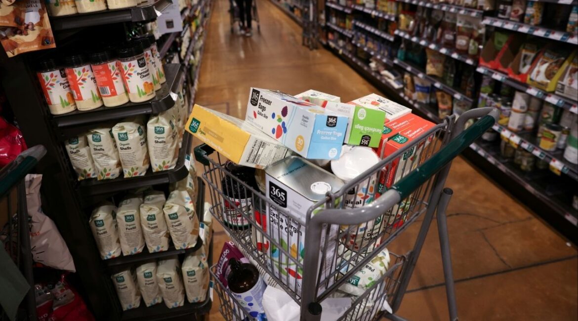 A shopping cart is seen in a supermarket in Manhattan, New York City, U.S., June 10, 2022. (Reuters File)
