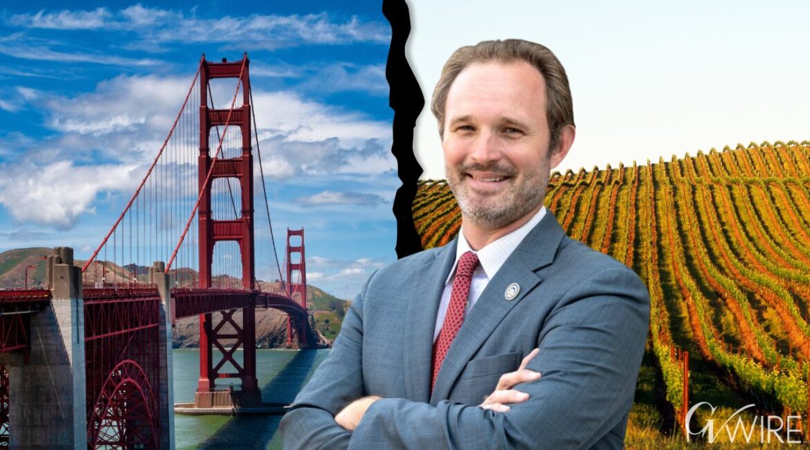 California Assembly Republican Leader James Gallagher proposed splitting the state into two, calling it a “two state solution” to separate inland GOP areas from coastal Democratic strongholds amid a redistricting battle. (GV Wire Composite)