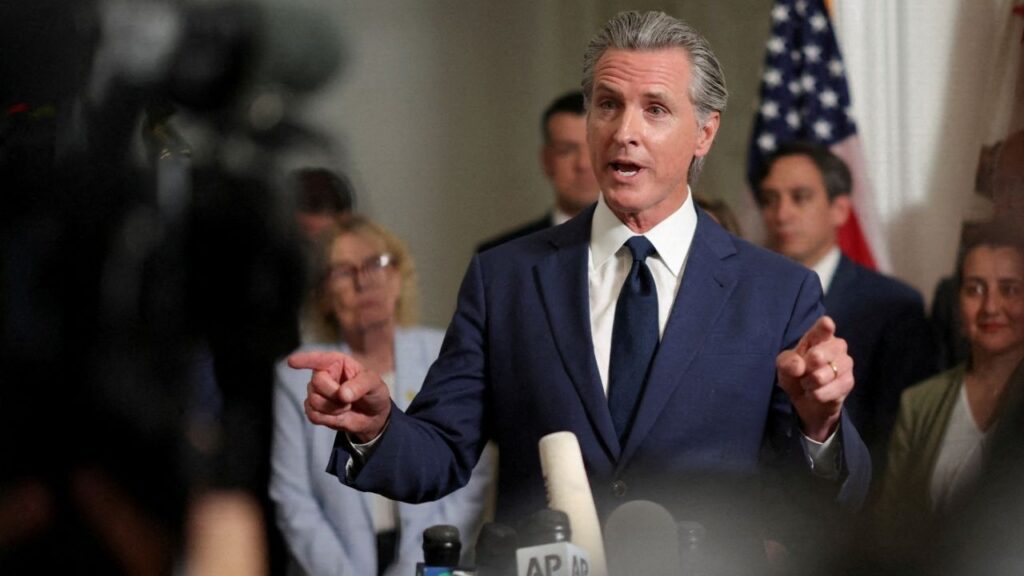 California Governor Gavin Newsom speaks at a press conference, accompanied by members of the Texas Democratic legislators, at the governor’s mansion in Sacramento, California, U.S., August 8, 2025. (Reuters File)