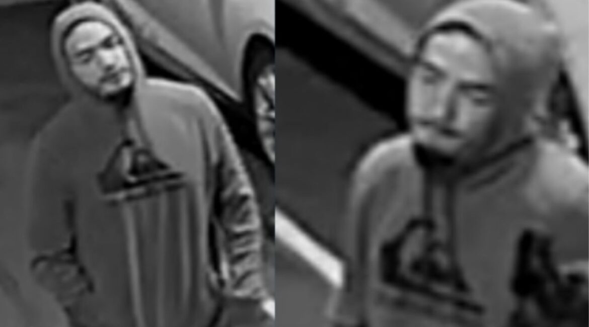 Fresno police are searching for a suspect who robbed a person near Blackstone and Garland avenues and fled in a white Chevrolet sedan. (Fresno PD)