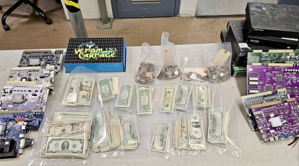 Kern County sheriff’s deputies uncovered an illegal casino in Bakersfield on Sunday, August 17, 2025, seizing cash and gambling machines but making no arrests. (Kern County SO)