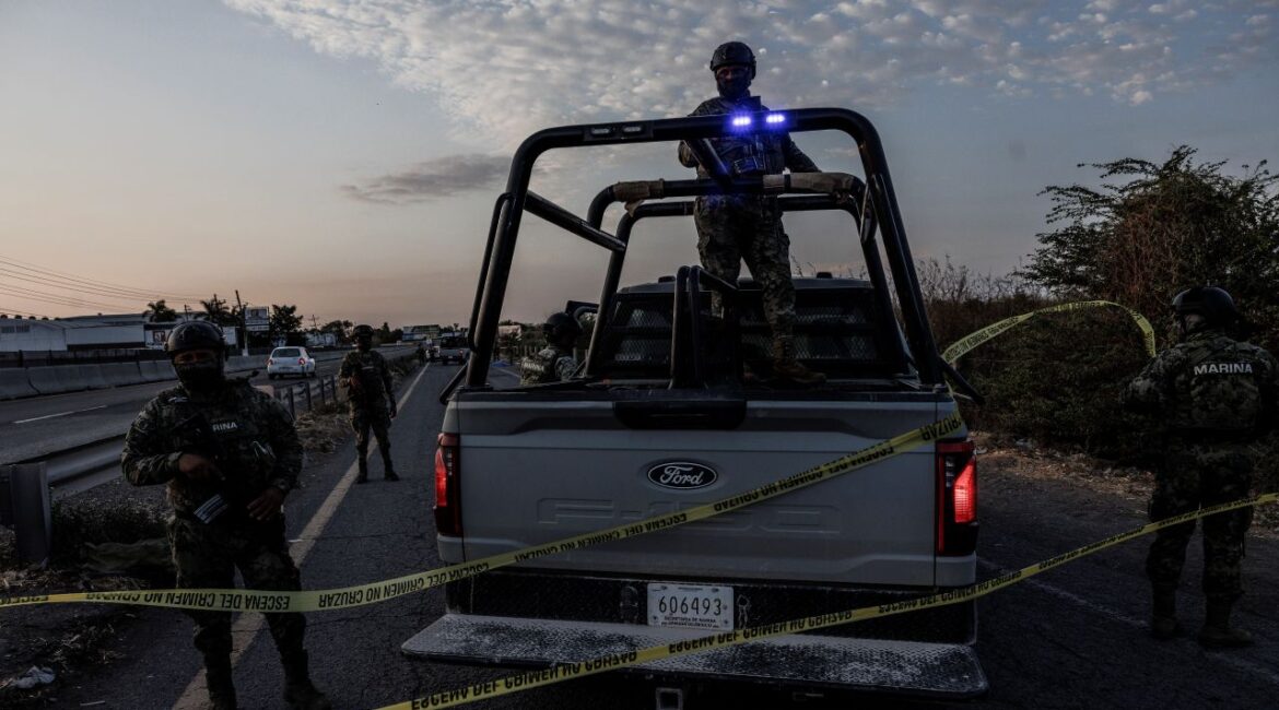 Members of the Mexican Navy Stand Guard at a Crime Scene