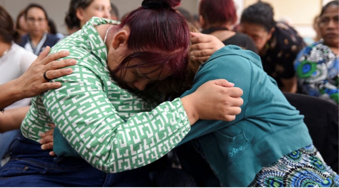 Mothers of victims and survivors react on the day the court rules in the trial for the deaths of 41 children in a fire at the Virgen de la Asuncion shelter in 2017, in Guatemala City, Guatemala August 12, 2025. (Reuters/Cristina Chiquin)