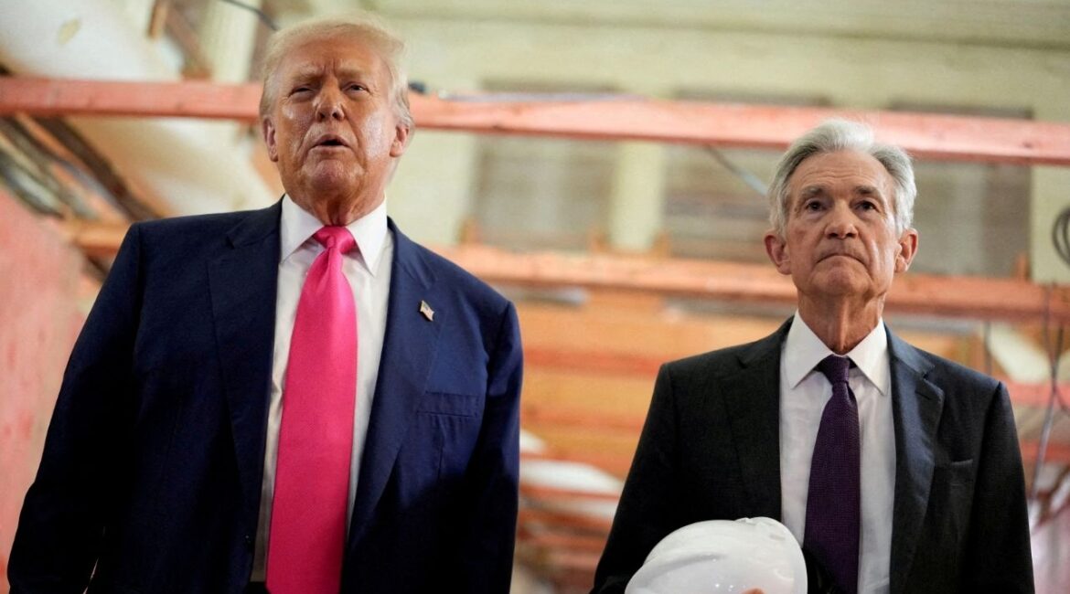 President Donald Trump and Federal Reserve Chair Jerome Powell speak during a tour of the Federal Reserve Board building, which is currently undergoing renovations, in Washington, D.C., U.S., July 24, 2025. (Reuters File)
