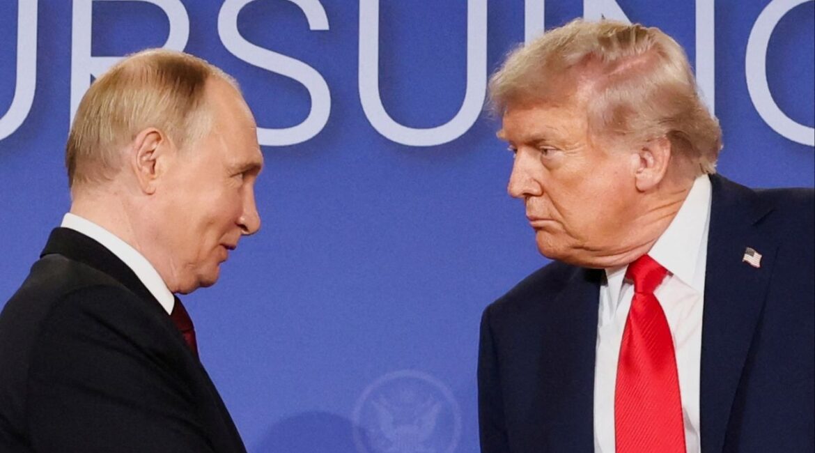President Donald Trump and Russian President Vladimir Putin look at each other during a press conference following their meeting to negotiate an end to the war in Ukraine, at Joint Base Elmendorf-Richardson, in Anchorage, Alaska, U.S., August 15, 2025. (Reuters File)