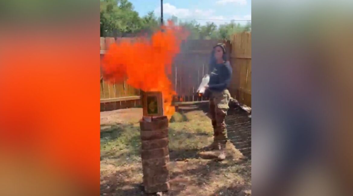 Texas congressional candidate Valentina Gomez posted a campaign video burning the Quran with a flamethrower while vowing to “end Islam,” sparking swift condemnation. (Video Screenshot)