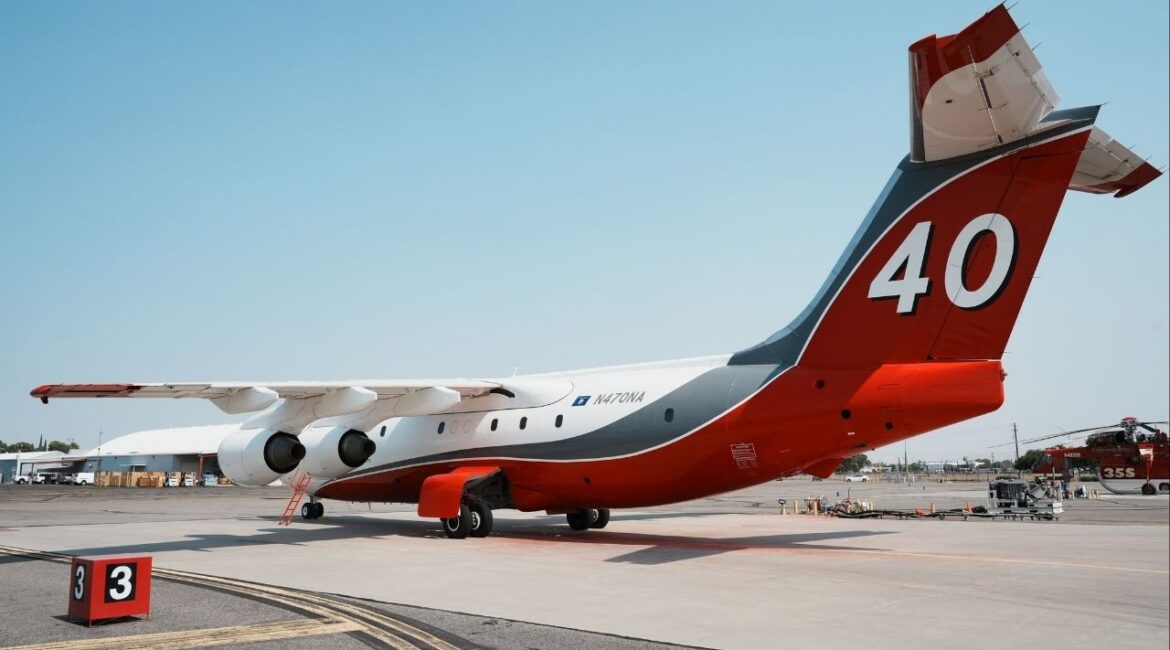 Photo: USDA - Forest Service Tanker 40 at Fresno Air Attack Base. The Fresno County Garnet Fire in the Sierra National Forest has burned 18,748 acres and is 8% contained as crews make progress on containment lines while bracing for possible thunderstorms early this week. (Sam Wu/USFS)
