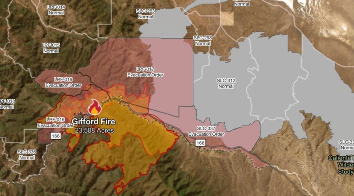 The Gifford Fire has burned 23,588 acres across Santa Barbara and San Luis Obispo counties and is just 5% contained as of Saturday, August 2, 2025, morning. (CalFire)