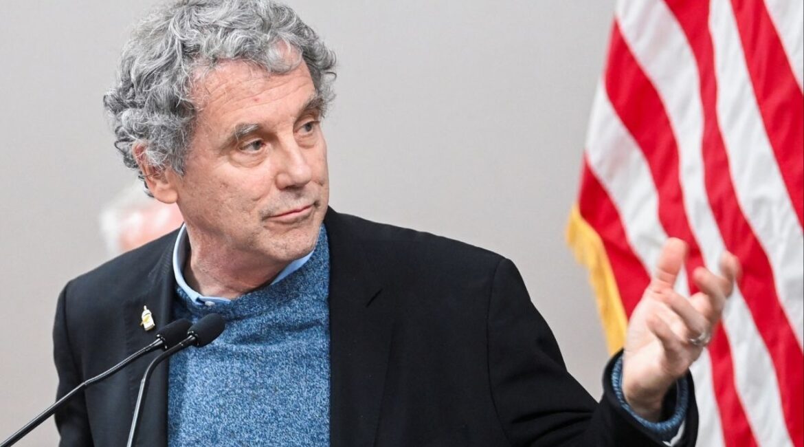 U.S. Sen. Sherrod Brown (D-OH) speaks during a press conference after inspecting the site of a train derailment of hazardous material in East Palestine, Ohio, U.S., February 16, 2023. (Reuters File)