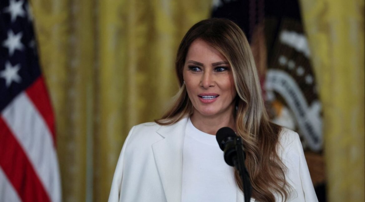 U.S. first lady Melania Trump speaks at the White House in Washington, D.C., U.S., May 8, 2025. (Reuters File)