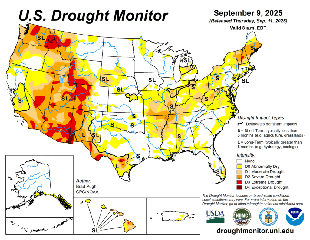US Drought Monitor Sept. 15, 2025