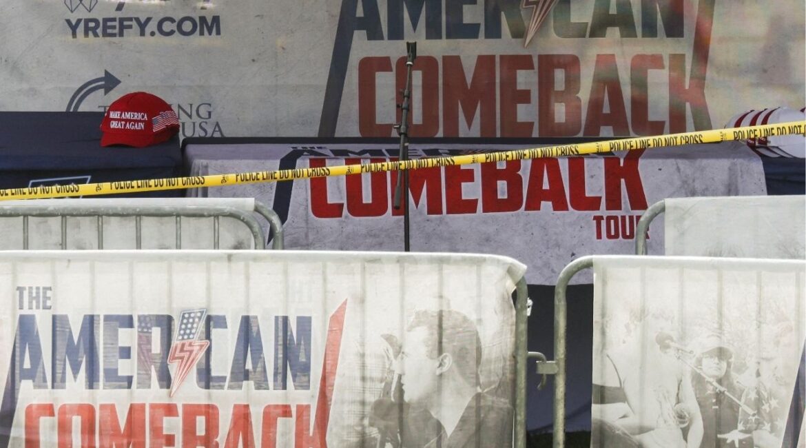 A Make America Great Again hat sits at a table inside a tent bearing the slogan 'The American Comeback Tour', cordoned off after U.S. right-wing activist, commentator, Charlie Kirk, an ally of U.S. President Donald Trump, was fatally shot during an event at Utah Valley University, in Orem, Utah, U.S. September 10, 2025. (Reuters/Jim Urquhart)