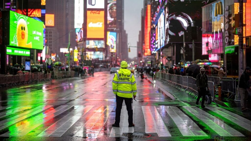 A New York police officer directs traffic at Times Square in Manhattan in New York City, U.S., December 28, 2024. (Reuters File)