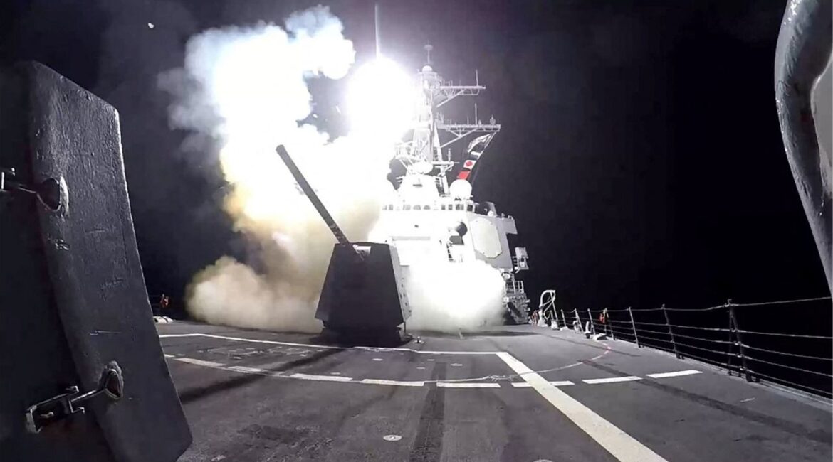 A Tomahawk land attack missile (TLAM) is launched from the U.S. Navy Arleigh Burke-class guided missile destroyer USS Gravely against what the U.S. military describe as Houthi military targets in Yemen, February 3, 2024. U.S. Central Command/Handout via REUTERS