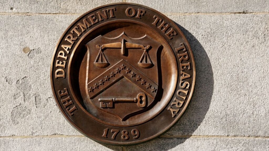 A bronze seal for the Department of the Treasury is shown at the U.S. Treasury building in Washington, U.S., January 20, 2023. (Reuters File)