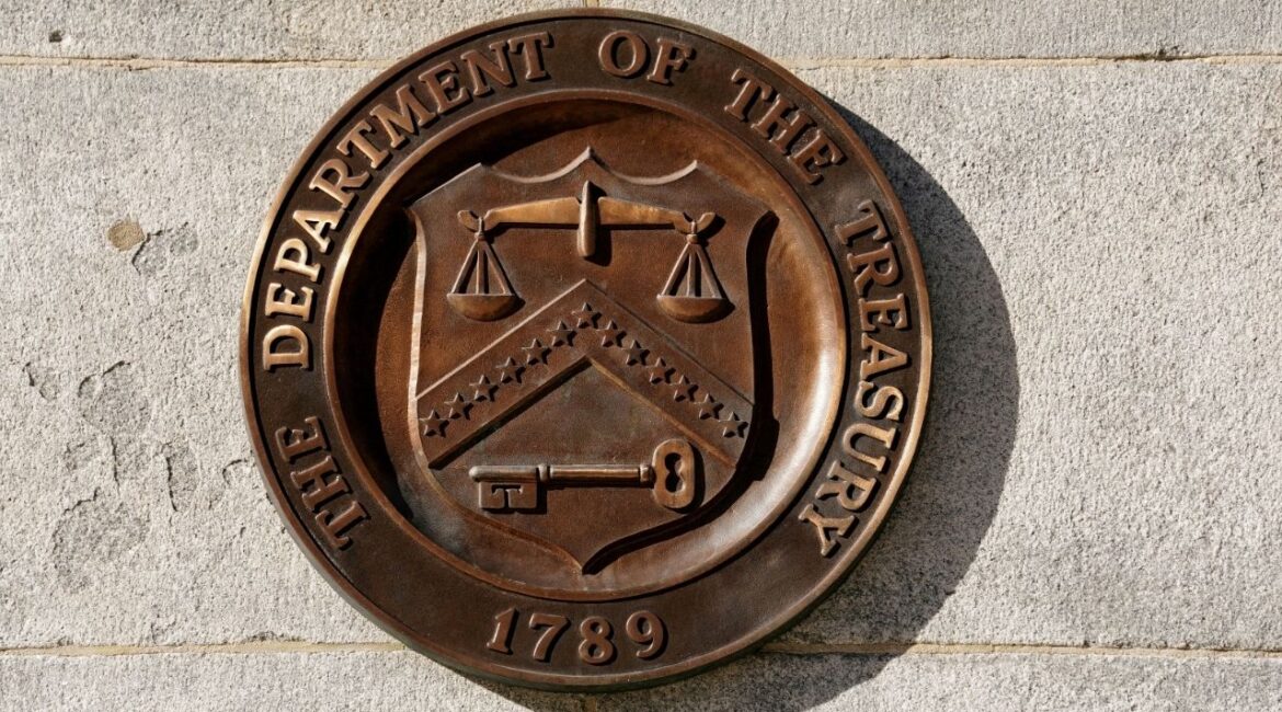 A bronze seal for the Department of the Treasury is shown at the U.S. Treasury building in Washington, U.S., January 20, 2023. (Reuters File)