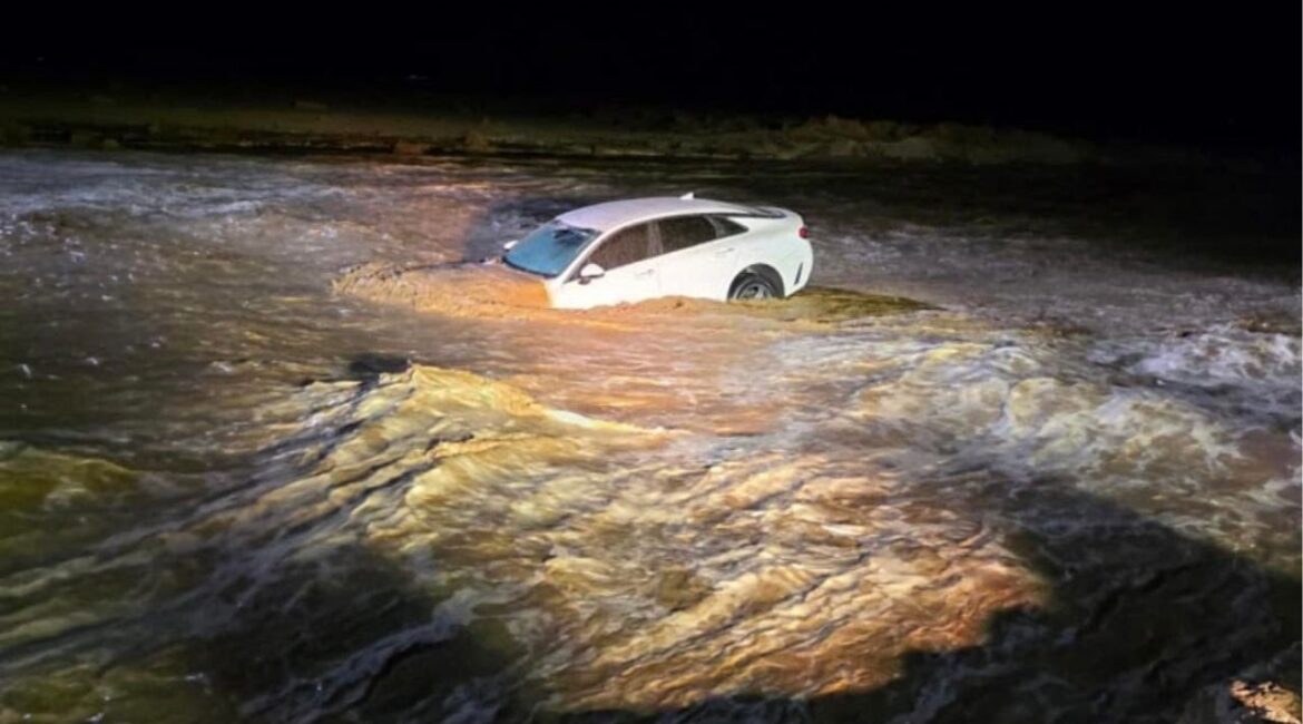A child and his father went missing Thursday night as flood waters swept their vehicle away in Barstow. The incident occurred as a tropical storm brought heavy rain, flooding and debris flows to parts of the High Desert. (USA Today Network via Reuters)