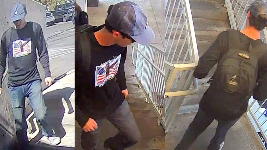 A combination photo shows a person of interest in the fatal shooting of U.S. right-wing activist and commentator Charlie Kirk during an event at Utah Valley University, in Orem, Utah, U.S. shown in security footage released by the Utah Department of Public Safety on September 11, 2025. Utah Department of Public Safety/Handout via REUTERS