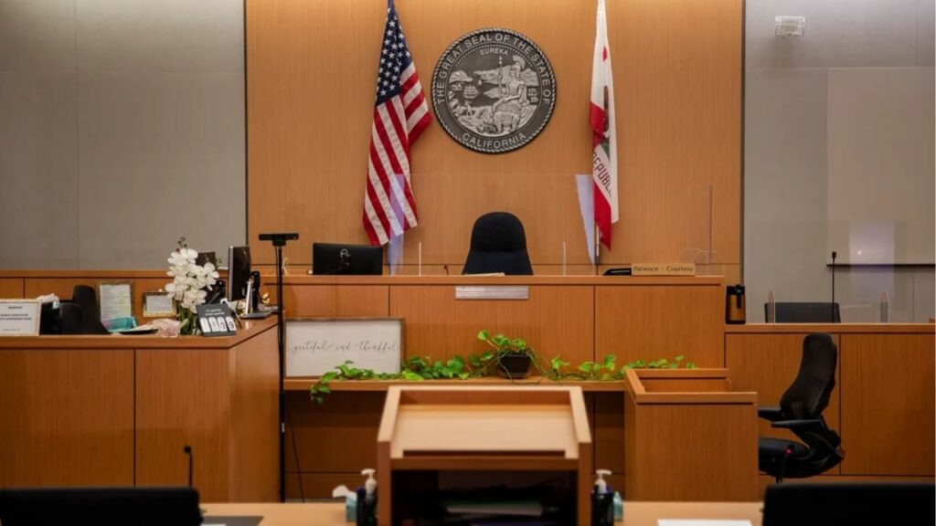 A courtroom at the San Diego County Superior Court in San Diego on Oct. 9, 2023. (CalMatters/Adriana Heldiz)