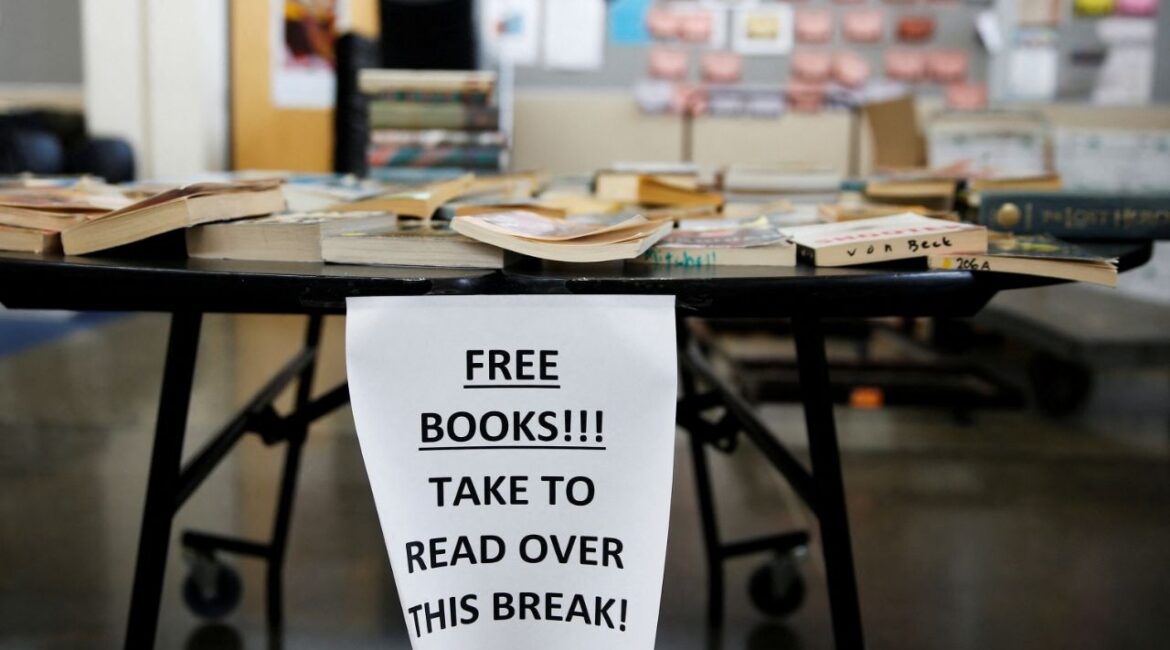 A table of free books for local children in Seattle, Washington, U.S. March 17, 2020. (Reuters File)
