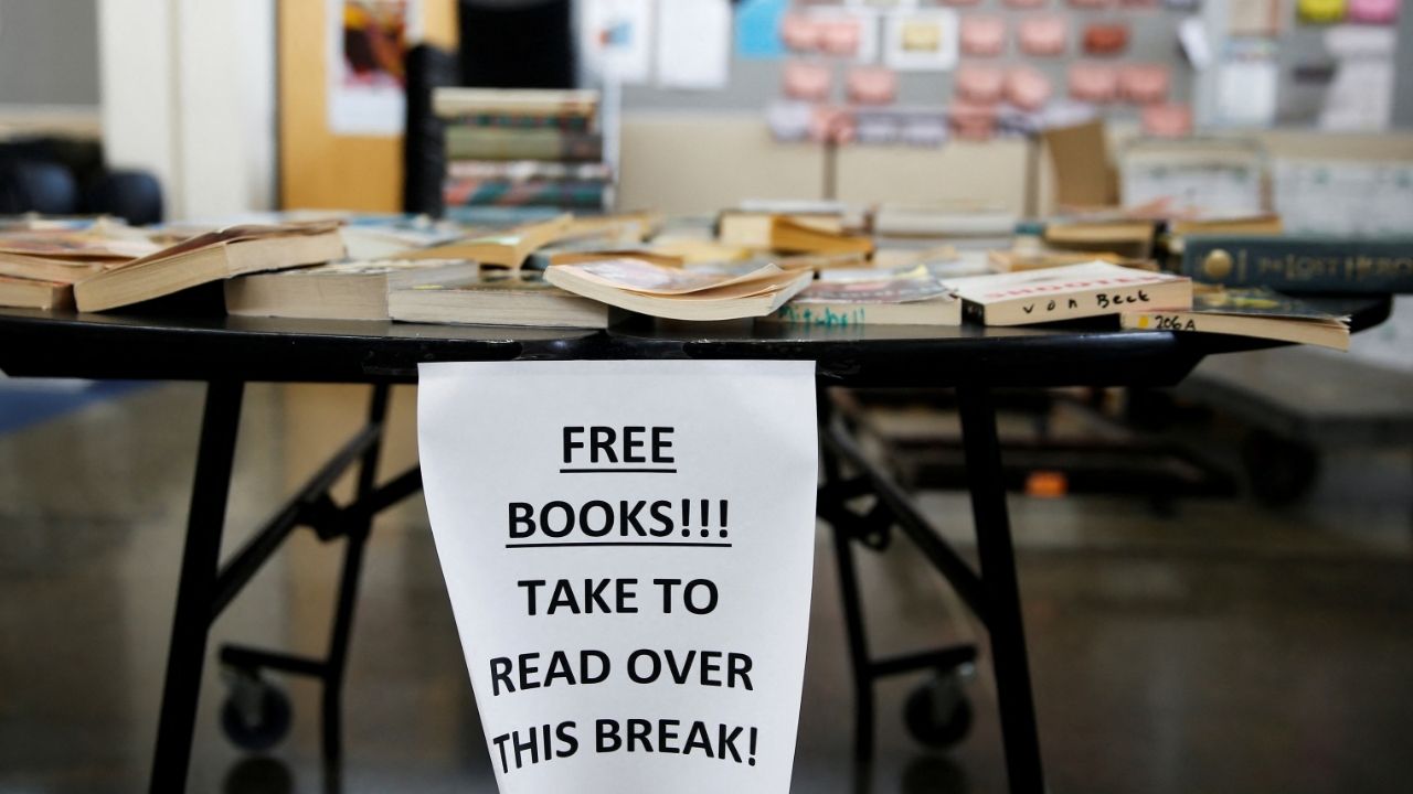 A table of free books for local children in Seattle, Washington, U.S. March 17, 2020. (Reuters File)