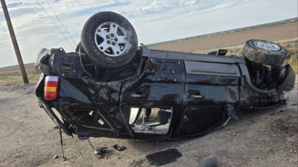 An SUV rollover crash during a migrant smuggling attempt in the El Paso region lead U.S. Border Patrol and HSI agents to a stash house in Chaparral, New Mexico, on Sept. 4, 2025. (USA Today Network via Reuters)