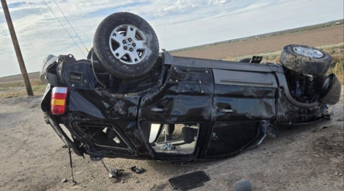 An SUV rollover crash during a migrant smuggling attempt in the El Paso region lead U.S. Border Patrol and HSI agents to a stash house in Chaparral, New Mexico, on Sept. 4, 2025. (USA Today Network via Reuters)