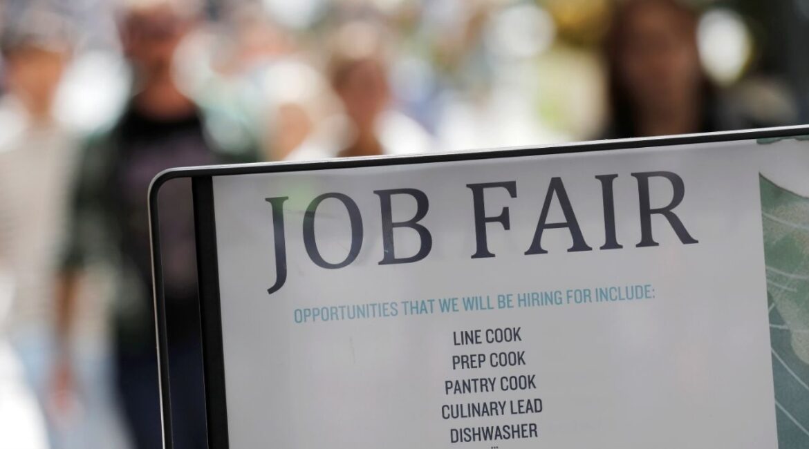 Signage for a job fair is seen on 5th Avenue after the release of the jobs report in Manhattan, New York City, U.S., September 3, 2021. (Reuters File)