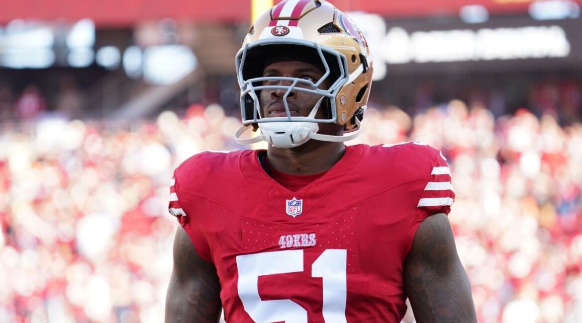 Aug 9, 2025; Santa Clara, California, USA; San Francisco 49ers defensive lineman Robert Beal Jr. (51) watches the action in the first quarter against the Denver Broncos at Levi's Stadium. (David Gonzales-Imagn Images)