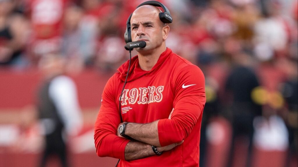 August 23, 2025; Santa Clara, California, USA; San Francisco 49ers defensive coordinator Robert Saleh before the game against the Los Angeles Chargers at Levi's Stadium. (Kyle Terada-Imagn Images)