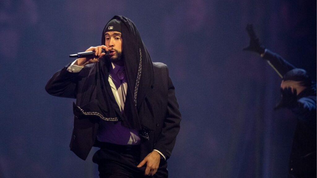 Bad Bunny performs onstage during his Most Wanted Tour at Little Caesars Arena in Detroit on Saturday, April 6, 2024. (USA Today Network via Reuters)