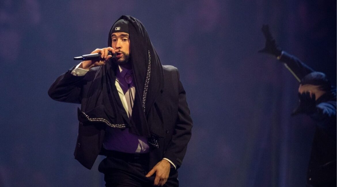 Bad Bunny performs onstage during his Most Wanted Tour at Little Caesars Arena in Detroit on Saturday, April 6, 2024. (USA Today Network via Reuters)