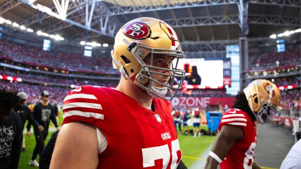 Dec 17, 2023; Glendale, Arizona, USA; San Francisco 49ers offensive lineman Ben Bartch (78) against the Arizona Cardinals at State Farm Stadium. (Mark J. Rebilas-USA TODAY Sports)