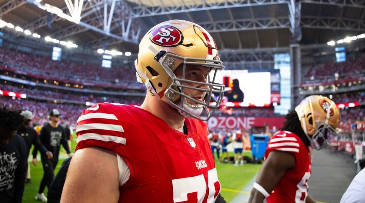 Dec 17, 2023; Glendale, Arizona, USA; San Francisco 49ers offensive lineman Ben Bartch (78) against the Arizona Cardinals at State Farm Stadium. (Mark J. Rebilas-USA TODAY Sports)